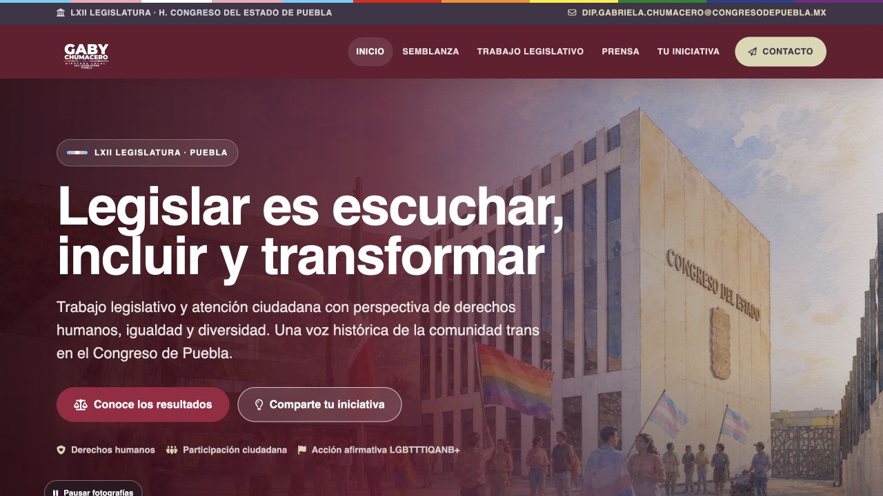 Portada del sitio web de Gaby Chumacero